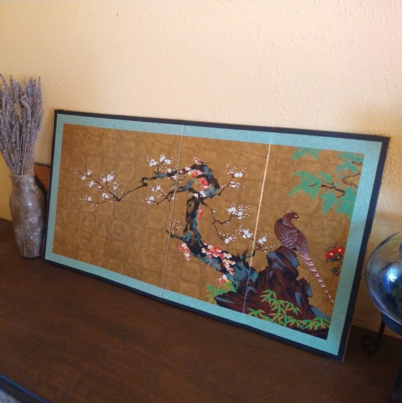 Vintage Japanese Folding Screen - Elegant Cherry Blossom and Birds Sceen - Picture 2 of 16